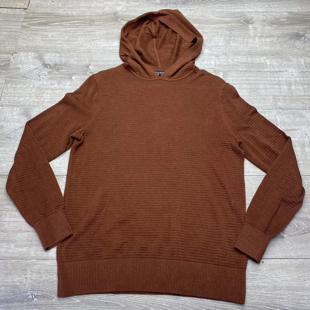 Banana Republic Hoodie Mens Knit Medium Brown Supima Cotton‎ Pullover Sweater